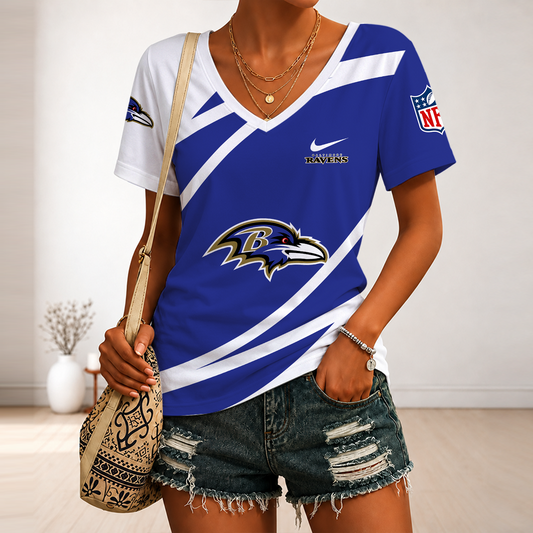 [TOUCHDOWN DEAL] NEW CUSTOMIZED NFL28 BTR BALTIMORE RAVENS V-NECK FEMALE SHIRT