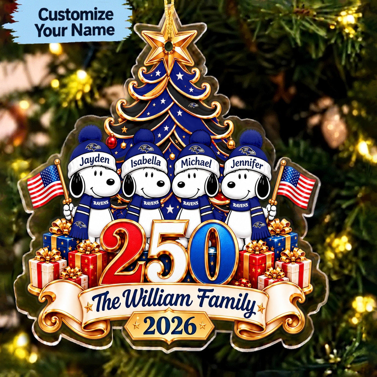[TOUCHDOWN DEAL] NEW CUSTOMIZED NFL28 BTR BALTIMORE RAVENS CHRISTMAS ACRYLIC ORNAMENT
