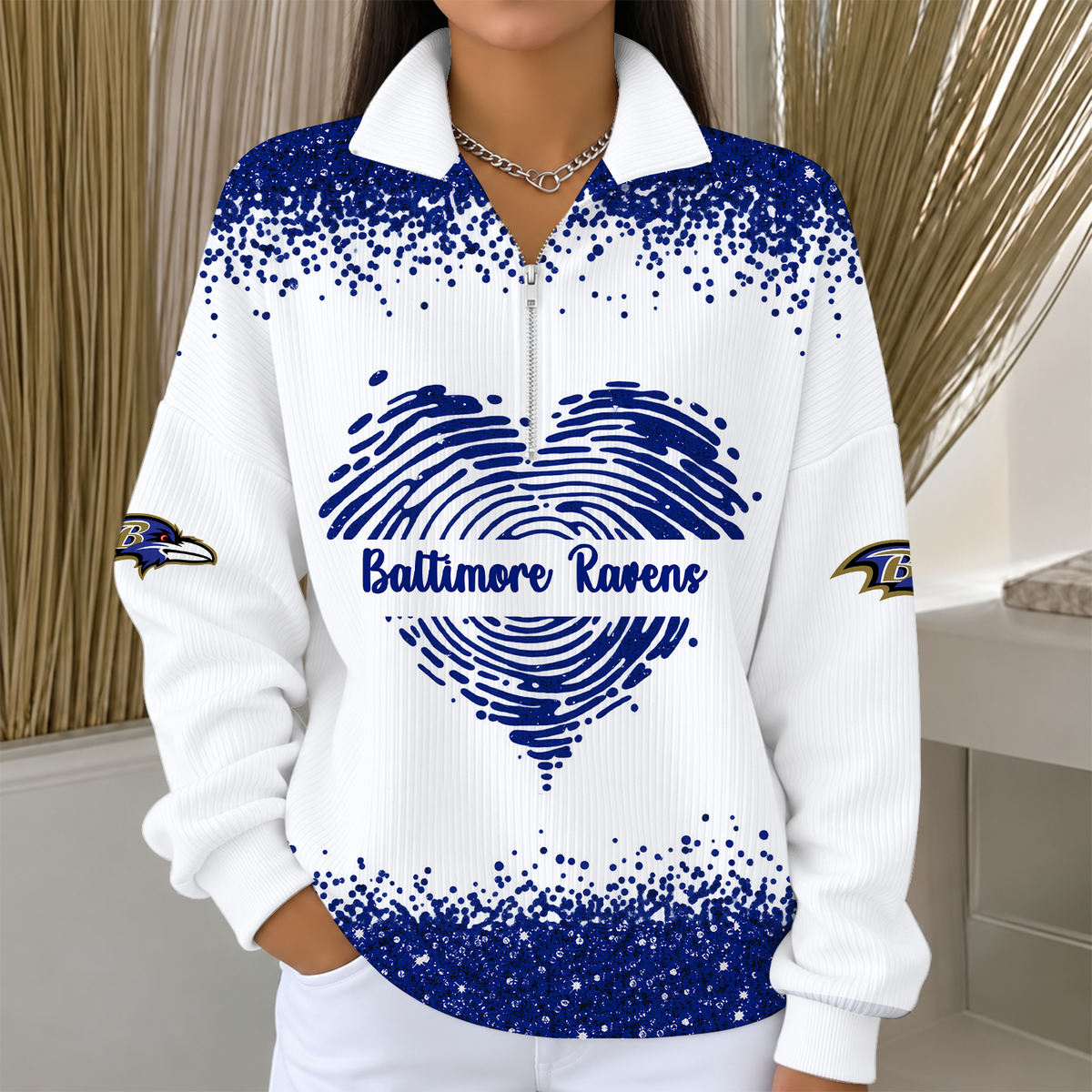 [TOUCHDOWN DEAL] NEW CUSTOMIZED NFL28 BTR THE RAVENS QUARTER ZIP RIBBED SWEATER