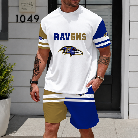 [TOUCHDOWN DEAL] NEWCUSTOMIZED NFL28 BTR BALTIMORE RAVENS UNISEX T-SHIRT & SHORTS SET