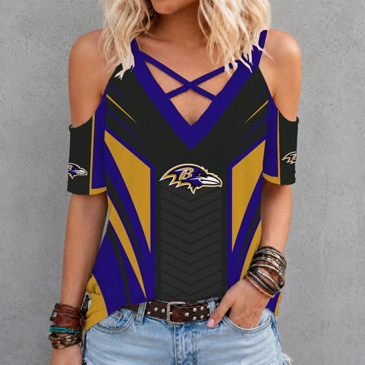 [TOUCHDOWN DEAL] NEW CUSTOMIZED NFL28 BTR BALTIMORE RAVENS CRISS CROSS V-NECK TOP