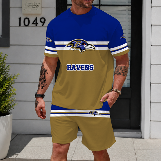 [TOUCHDOWN DEAL] NEWCUSTOMIZED NFL28 BTR BALTIMORE RAVENS UNISEX T-SHIRT & SHORTS SET