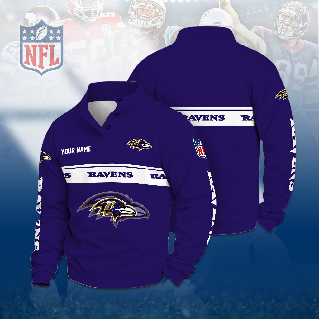 [TOUCHDOWN DEAL] NEW CUSTOMIZED NFL28 BTR THE RAVENS QUARTER-BUTTON STAND-COLLAR SWEATSHIRT