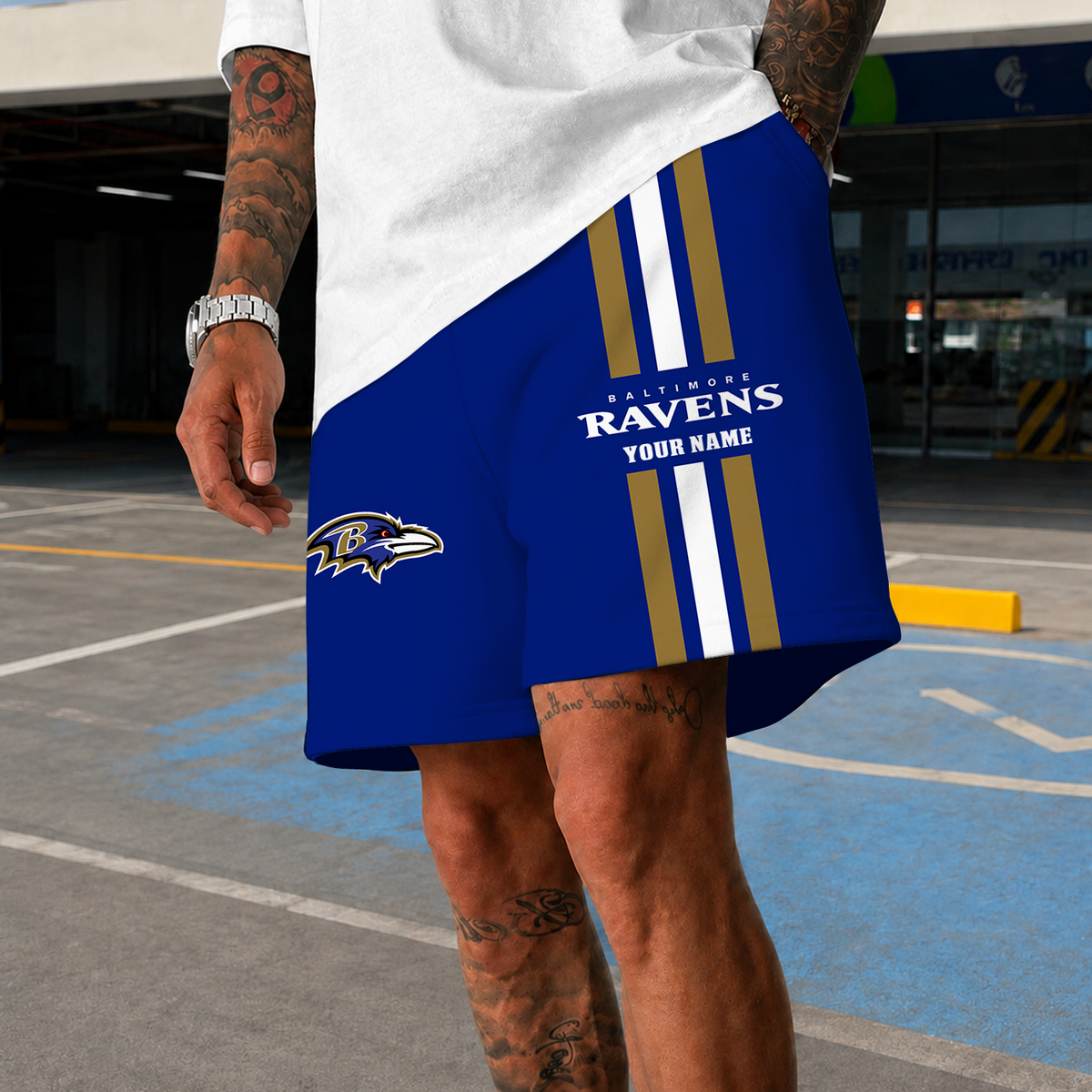 [TOUCHDOWN DEAL] NEW CUSTOMIZED NFL28 BTR BALTIMORE RAVENS SHORT PANTS