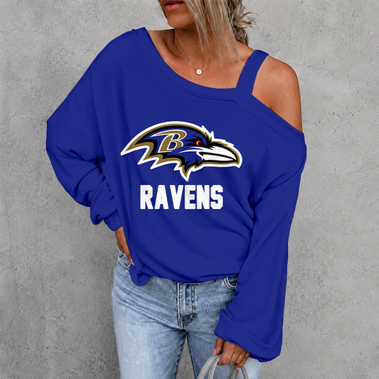 [SPECIAL OFFER] NEW CUSTOMIZED NFL28 BTR BALTIMORE RAVENS WOMEN'S OFF-SHOULDER LONG SLEEVE SHIRT