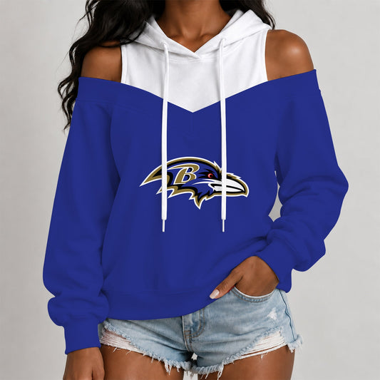 [TOUCHDOWN DEAL] NEW CUSTOMIZED NFL28 BTR THE RAVENS WOMEN'S OFF-SHOULDER HOODIE