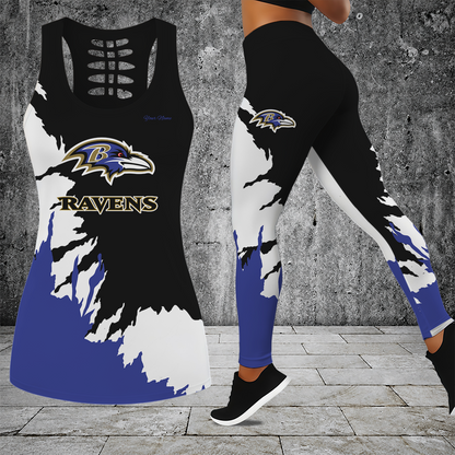 [TOUCHDOWN DEAL] NEW CUSTOMIZED NFL28 BTR BALTIMORE RAVENS HOLLOW TANK TOP & LEGGINGS SET