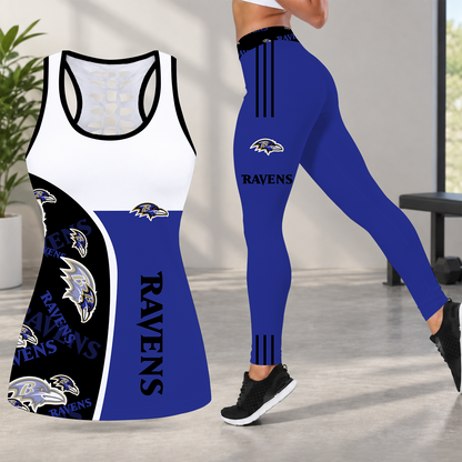 [TOUCHDOWN DEAL] NEW CUSTOMIZED NFL28 BTR BALTIMORE RAVENS HOLLOW TANK TOP & LEGGINGS SET