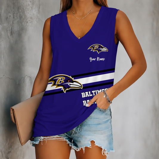 [TOUCHDOWN DEAL] NEW CUSTOMIZED NFL28 BTR BALTIMORE RAVENS WOMEN'S V-NECK TANK TOP
