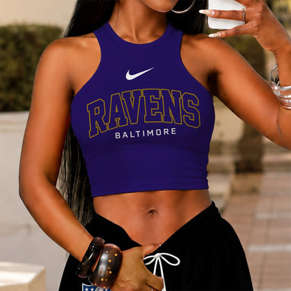[TOUCHDOWN DEAL] NEW CUSTOMIZED NFL28 BTR BALTIMORE RAVENS WOMEN'S CROP TOP & LONGPANTS SET