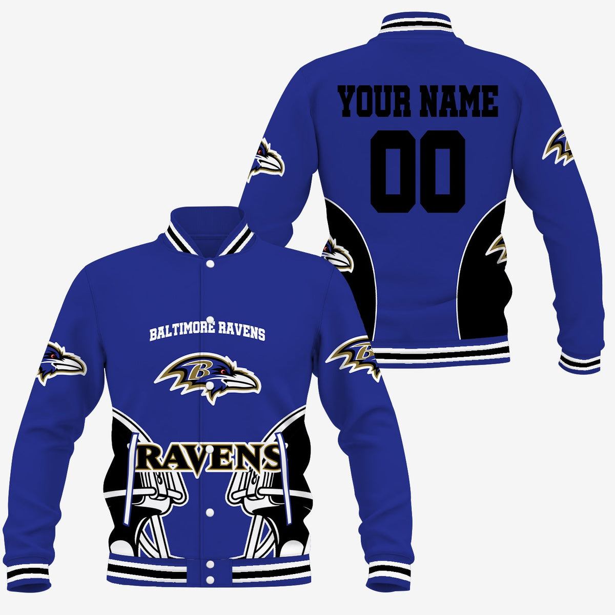 [TOUCHDOWN DEAL] NEW CUSTOMIZED NFL28 BTR BALTIMORE RAVENS SATIN VARSITY & BASEBALL JACKET