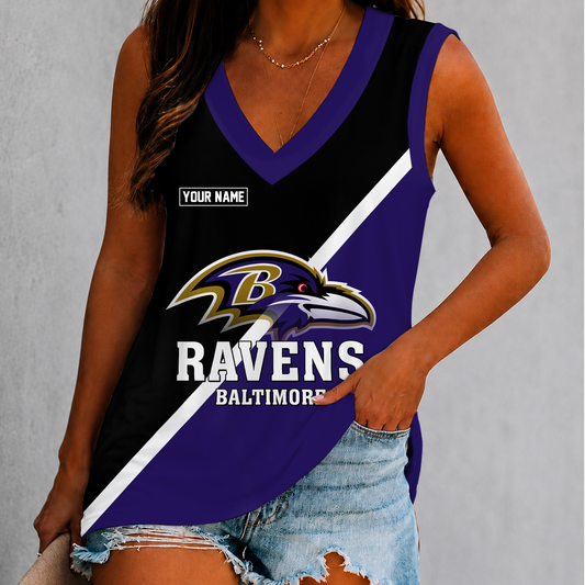 [TOUCHDOWN DEAL] NEW CUSTOMIZED NFL28 BTR BALTIMORE RAVENS WOMEN'S V-NECK TANK TOP