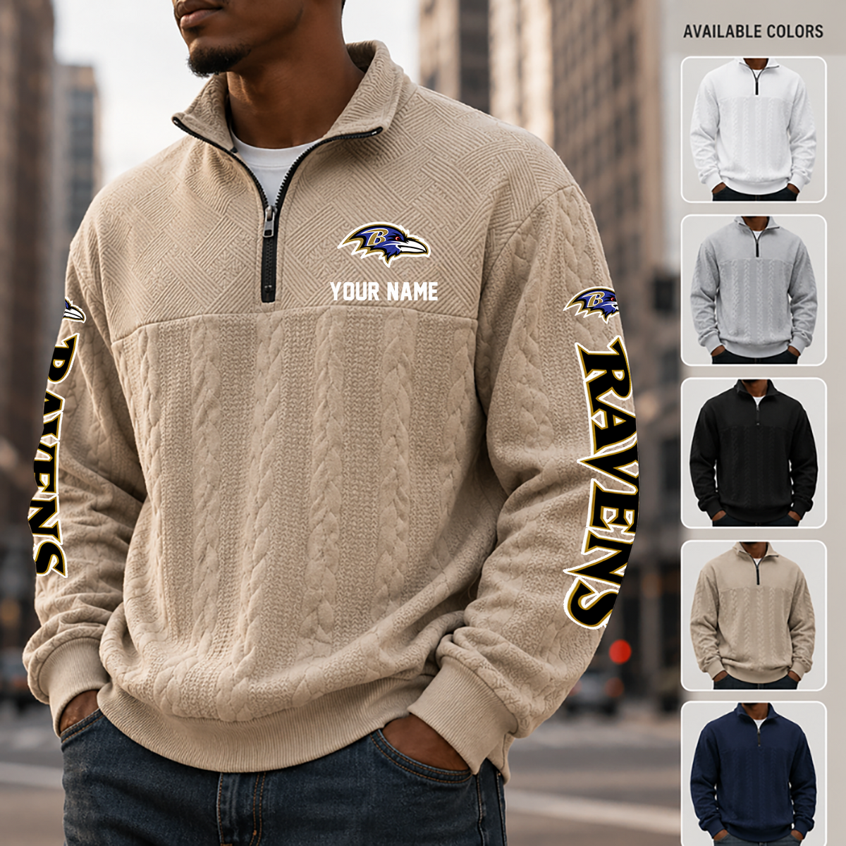 [TOUCHDOWN DEAL] NEW CUSTOMIZED NFL28 BTR BALTIMORE RAVENS MULTICOLOR QUARTER-ZIP SWEATSHIRT