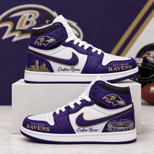 [TOUCHDOWN DEAL] NEW CUSTOMIZED NFL28 BTR BALTIMORE RAVENS AIR JORDAN 1