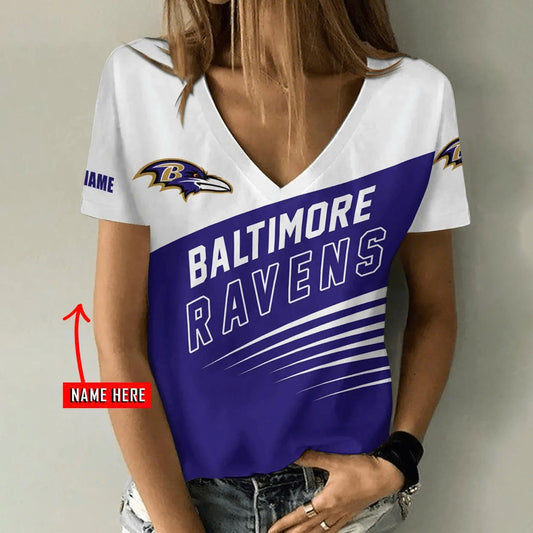 [TOUCHDOWN DEAL] NEW CUSTOMIZED NFL28 BTR BALTIMORE RAVENS V-NECK FEMALE SHIRT