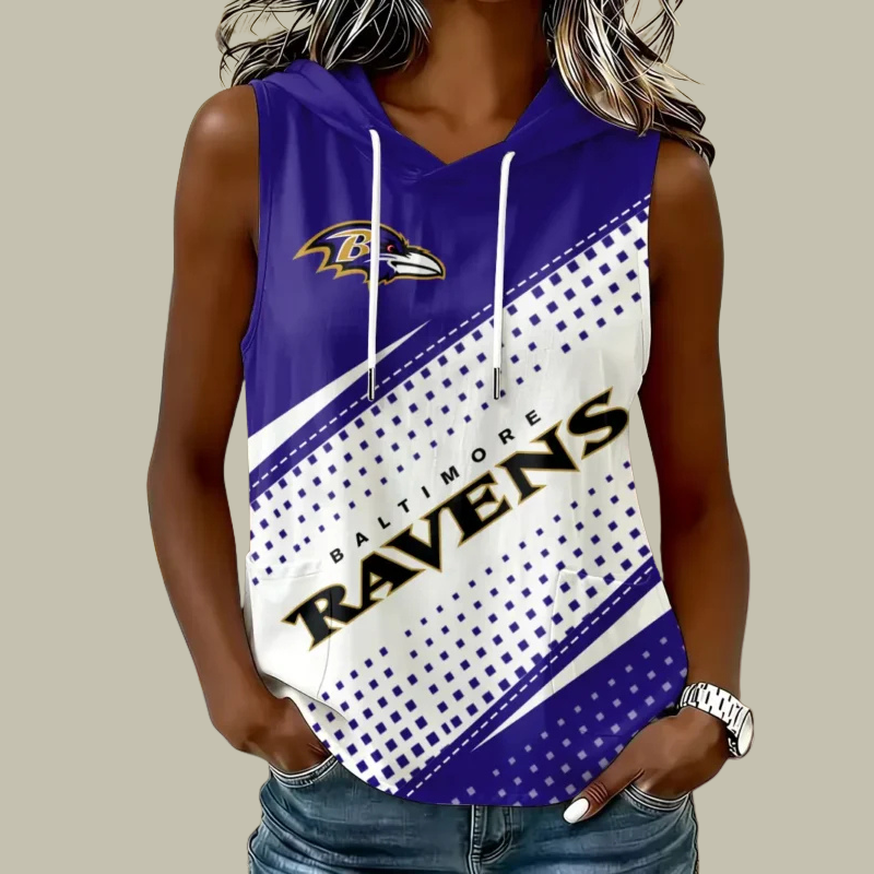 [TOUCHDOWN DEAL] NEW CUSTOMIZED NFL28 BTR BALTIMORE RAVENS WOMEN'S SLEEVELESS HOODED POCKET TANK TOP