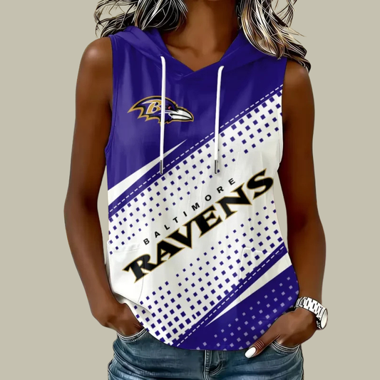 [TOUCHDOWN DEAL] NEW CUSTOMIZED NFL28 BTR BALTIMORE RAVENS WOMEN'S SLEEVELESS HOODED POCKET TANK TOP