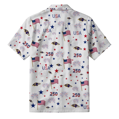 [TOUCHDOWN DEAL] NEW CUSTOMIZED NFL28 BTR BALTIMORE RAVENS PATRIOTIC 250 USA HAWAIIAN SHIRT