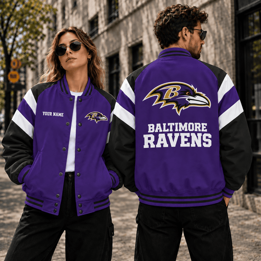 [TOUCHDOWN DEAL] NEW CUSTOMIZED NFL28 BTR BALTIMORE RAVENS SATIN VARSITY & BASEBALL JACKET