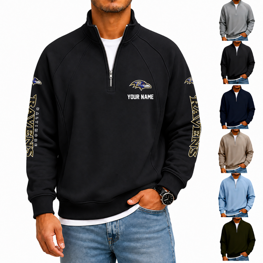 [TOUCHDOWN DEAL] NEW CUSTOMIZED NFL28 BTR BALTIMORE RAVENS MEN'S QUARTER ZIP PULLOVER