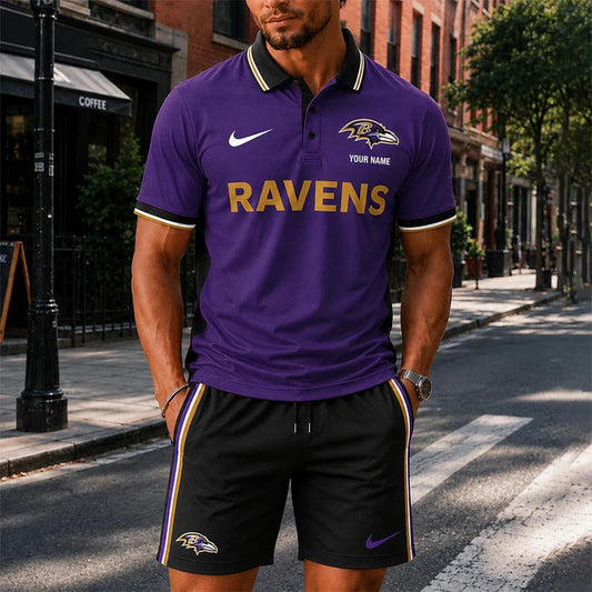 [TOUCHDOWN DEAL] NEW CUSTOMIZED NFL28 BTR BALTIMORE RAVENS POLO SHIRT & SHORT PANTS