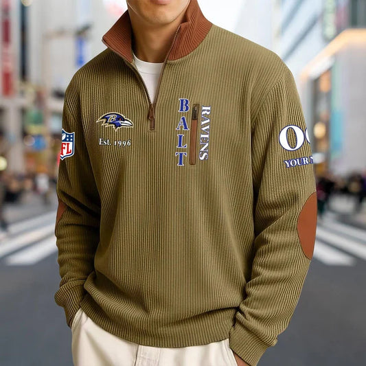 [TOUCHDOWN DEAL] NEW CUSTOMIZED NFL28 BTR BALTIMORE RAVENS MULTICOLOR STRIPED QUATER ZIP SWEATSHIRT