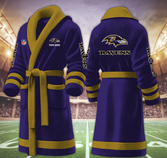 [TOUCHDOWN DEAL] NEW CUSTOMIZED NFL28 BTR BALTIMORE RAVENS MULTICOLOR FLEECE BATHROBE