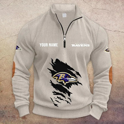 [TOUCHDOWN DEAL] NEW CUSTOMIZED NFL28 BTR BALTIMORE RAVENS MULTICOLOR STRIPED QUATER ZIP SWEATSHIRT