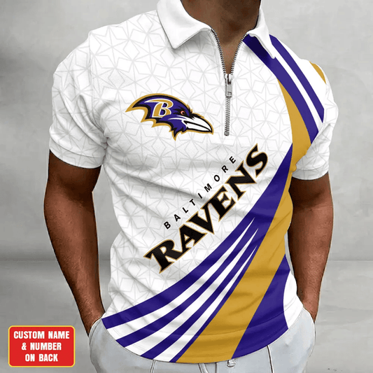 [TOUCHDOWN DEAL] NEW CUSTOMIZED NFL28 BTR BALTIMORE RAVENS ZIP POLO SHIRT
