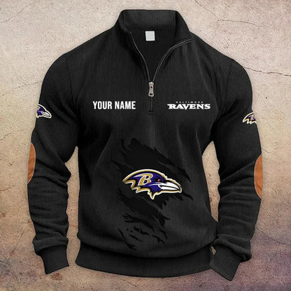 [TOUCHDOWN DEAL] NEW CUSTOMIZED NFL28 BTR BALTIMORE RAVENS MULTICOLOR STRIPED QUATER ZIP SWEATSHIRT