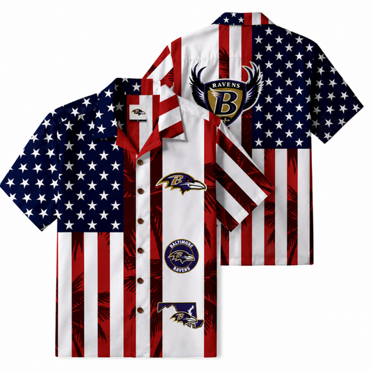 [TOUCHDOWN DEAL] NEW CUSTOMIZED NFL28 BTR BALTIMORE RAVENS PATRIOTIC 250 USA HAWAIIAN SHIRT