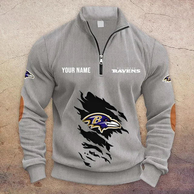 [TOUCHDOWN DEAL] NEW CUSTOMIZED NFL28 BTR BALTIMORE RAVENS MULTICOLOR STRIPED QUATER ZIP SWEATSHIRT