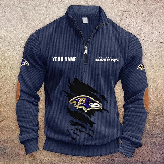 [TOUCHDOWN DEAL] NEW CUSTOMIZED NFL28 BTR BALTIMORE RAVENS MULTICOLOR STRIPED QUATER ZIP SWEATSHIRT