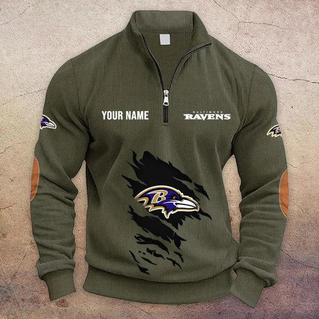 [TOUCHDOWN DEAL] NEW CUSTOMIZED NFL28 BTR BALTIMORE RAVENS MULTICOLOR STRIPED QUATER ZIP SWEATSHIRT