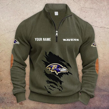[TOUCHDOWN DEAL] NEW CUSTOMIZED NFL28 BTR BALTIMORE RAVENS MULTICOLOR STRIPED QUATER ZIP SWEATSHIRT