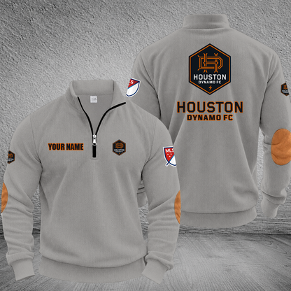[GOAL DEAL] NEW CUSTOMIZED MLS28 HDF HOUSTON DYNAMO FC MULTICOLOR STRIPED QUATER ZIP SWEATSHIRT