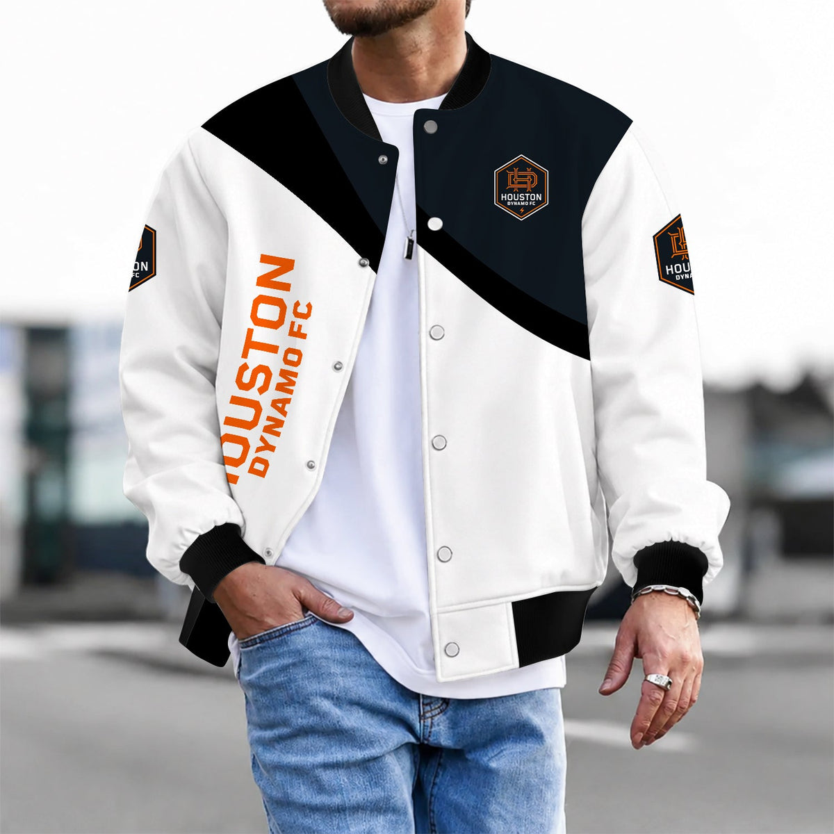 [GOAL DEAL] NEW CUSTOMIZED MLS28 HDF HOUSTON DYNAMO FC BASEBALL JACKET & SATIN VARSITY JACKET