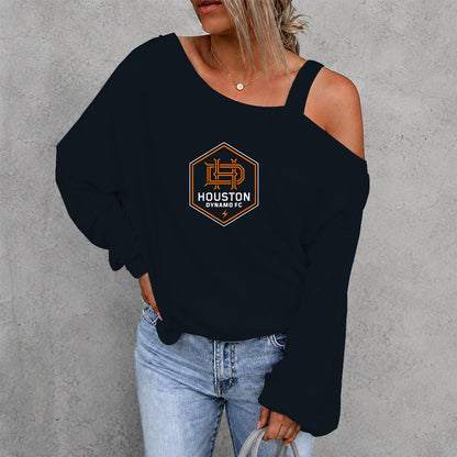 [GOAL DEAL] NEW CUSTOMIZED MLS28 HDF HOUSTON DYNAMO FC WOMEN'S OFF-SHOULDER LONG SLEEVE SHIRT