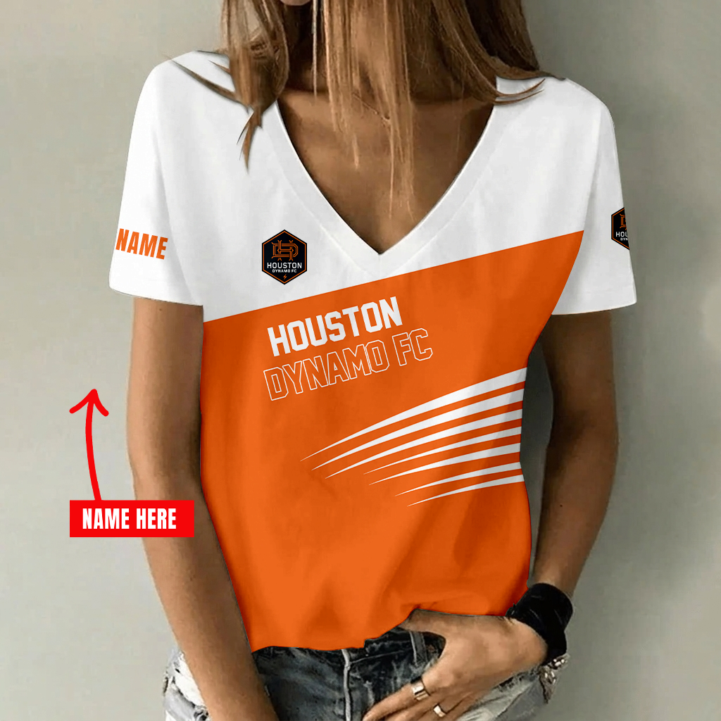 [GOAL DEAL] NEW CUSTOMIZED MLS28 HDF HOUSTON DYNAMO FC V-NECK FEMALE SHIRT