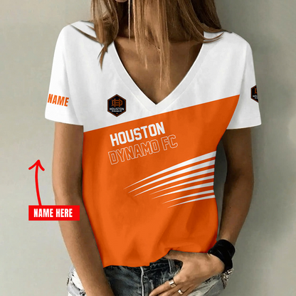 [GOAL DEAL] NEW CUSTOMIZED MLS28 HDF HOUSTON DYNAMO FC V-NECK FEMALE SHIRT