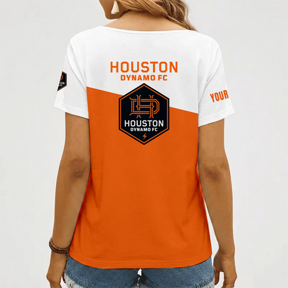 [GOAL DEAL] NEW CUSTOMIZED MLS28 HDF HOUSTON DYNAMO FC V-NECK FEMALE SHIRT