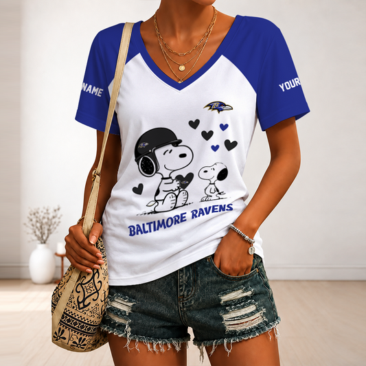 [TOUCHDOWN DEAL] NEW CUSTOMIZED NFL28 BTR BALTIMORE RAVENS V-NECK FEMALE SHIRT