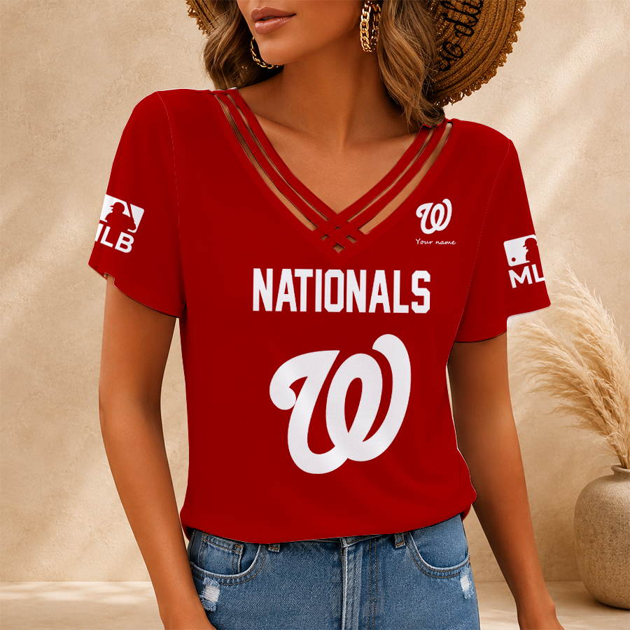 [HOMERUN DEAL] NEW CUSTOMIZED MLB28 WNS WASHINGTON NATIONALS V-NECK SHIRT