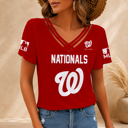 [HOMERUN DEAL] NEW CUSTOMIZED MLB28 WNS WASHINGTON NATIONALS V-NECK SHIRT