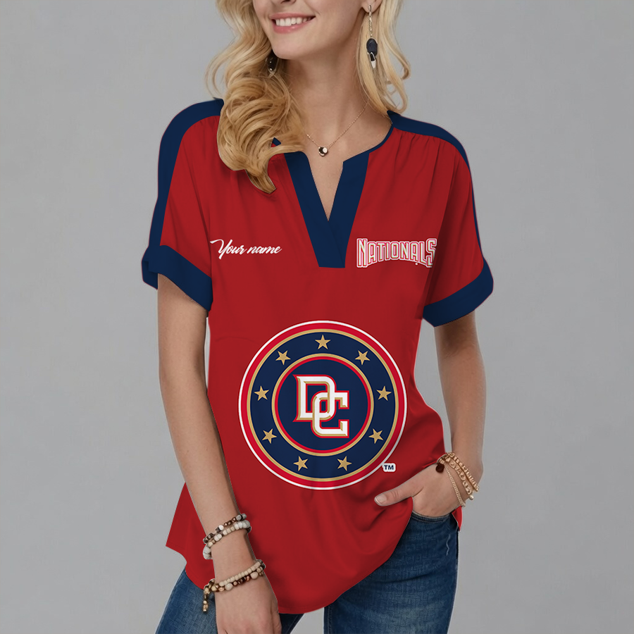 [HOMERUN DEAL] NEW CUSTOMIZED MLB28 WNS WASHINGTON NATIONALS V-NECK FEMALE SHIRT