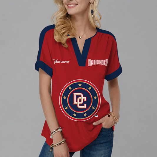 [HOMERUN DEAL] NEW CUSTOMIZED MLB28 WNS WASHINGTON NATIONALS V-NECK FEMALE SHIRT