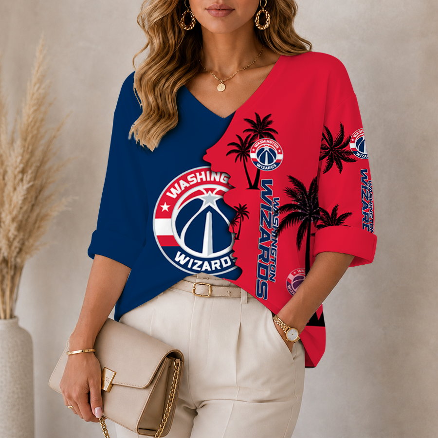 [HOT DEAL] NEW CUSTOMIZED NBA28 WWI WASHINGTON WIZARDS WOMEN'S V-NECK LONG SLEEVE SHIRT