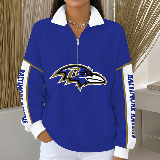 [TOUCHDOWN DEAL] NEW CUSTOMIZED NFL28 BTR BALTIMORE RAVENS QUARTER ZIP RIBBED SWEATER