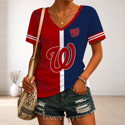 [HOMERUN DEAL] NEW CUSTOMIZED MLB28 WNS WASHINGTON NATIONALS V-NECK FEMALE SHIRT