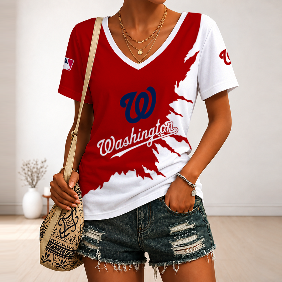 [HOMERUN DEAL] NEW CUSTOMIZED MLB28 WNS WASHINGTON NATIONALS V-NECK FEMALE SHIRT